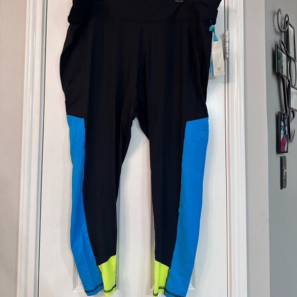 Livi Active Black and Blue Leggings with Neon Accents - Picture 1 of 4